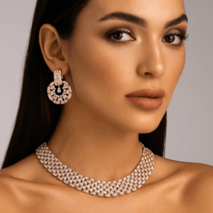 Dazzling cubic zirconia rose gold necklace set