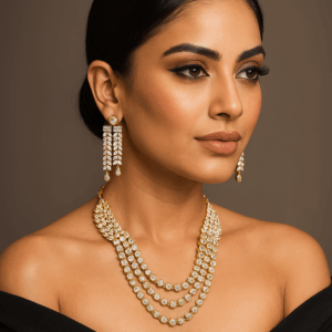 Multi-layered gold plated American diamond necklace set