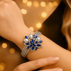 Antique flower shape Rhodium Plated  kada