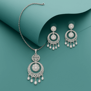 Fancy Rhodium plated pendent set