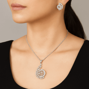 Fancy Rhodium plated pendent set