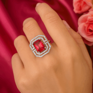 Rhodium plated CZ  Sq. adjustable Finger Ring