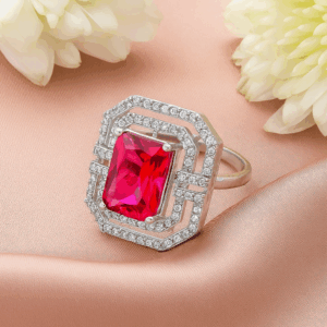 Rhodium plated CZ  Sq. adjustable Finger Ring