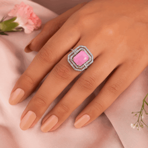 Rhodium plated CZ  Sq. adjustable Finger Ring