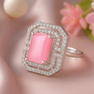 Rhodium plated CZ  Sq. adjustable Finger Ring