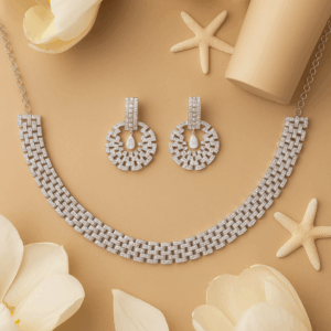 Dazzling cubic zirconia Rhodium plated necklace set