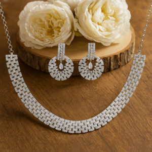 Dazzling cubic zirconia Rhodium plated necklace set