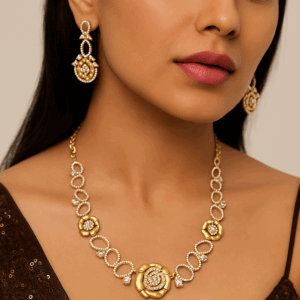 Floral mehandi polished necklace set