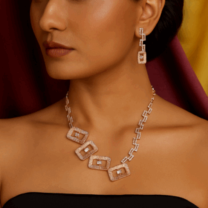 Contemporary American diamond rose gold necklace set
