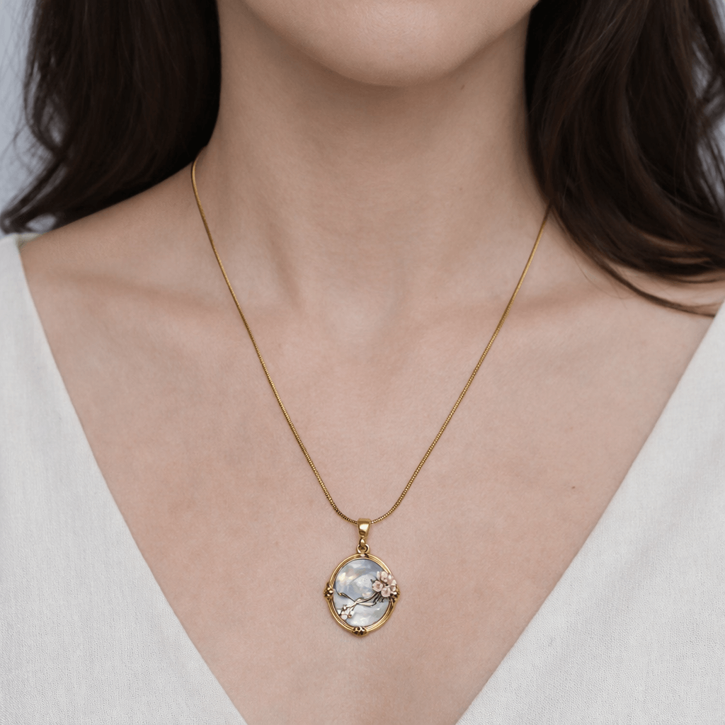 Gold-Plated Enamel Floral Pendant Necklace with Minimal Chain for Women