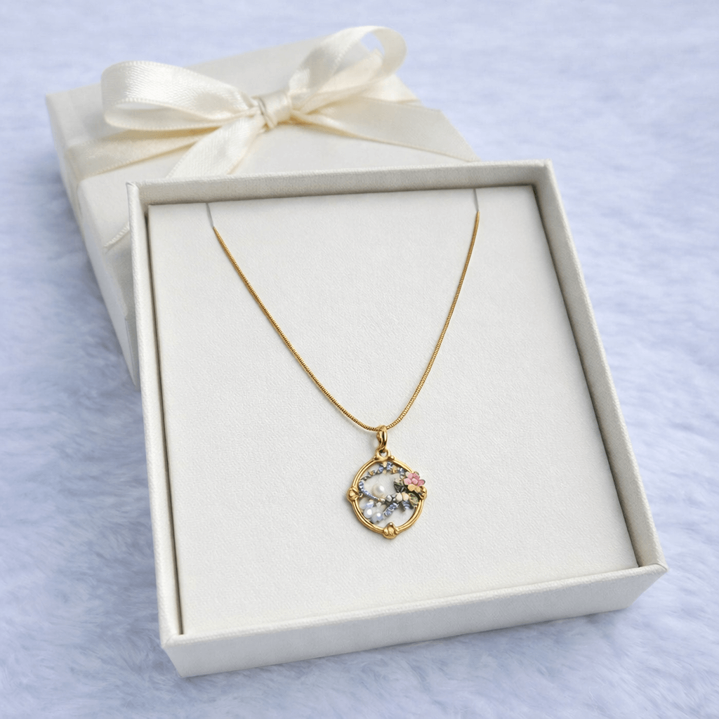 Gold-Plated Enamel Floral Pendant Necklace with Minimal Chain for Women - Image 2
