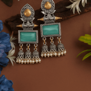 Trendy oxidized antique stone earring