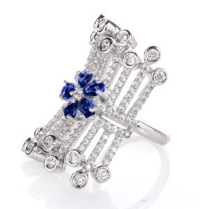 Rhodium plated with  American diamond rectangular adjustable Finger Ring