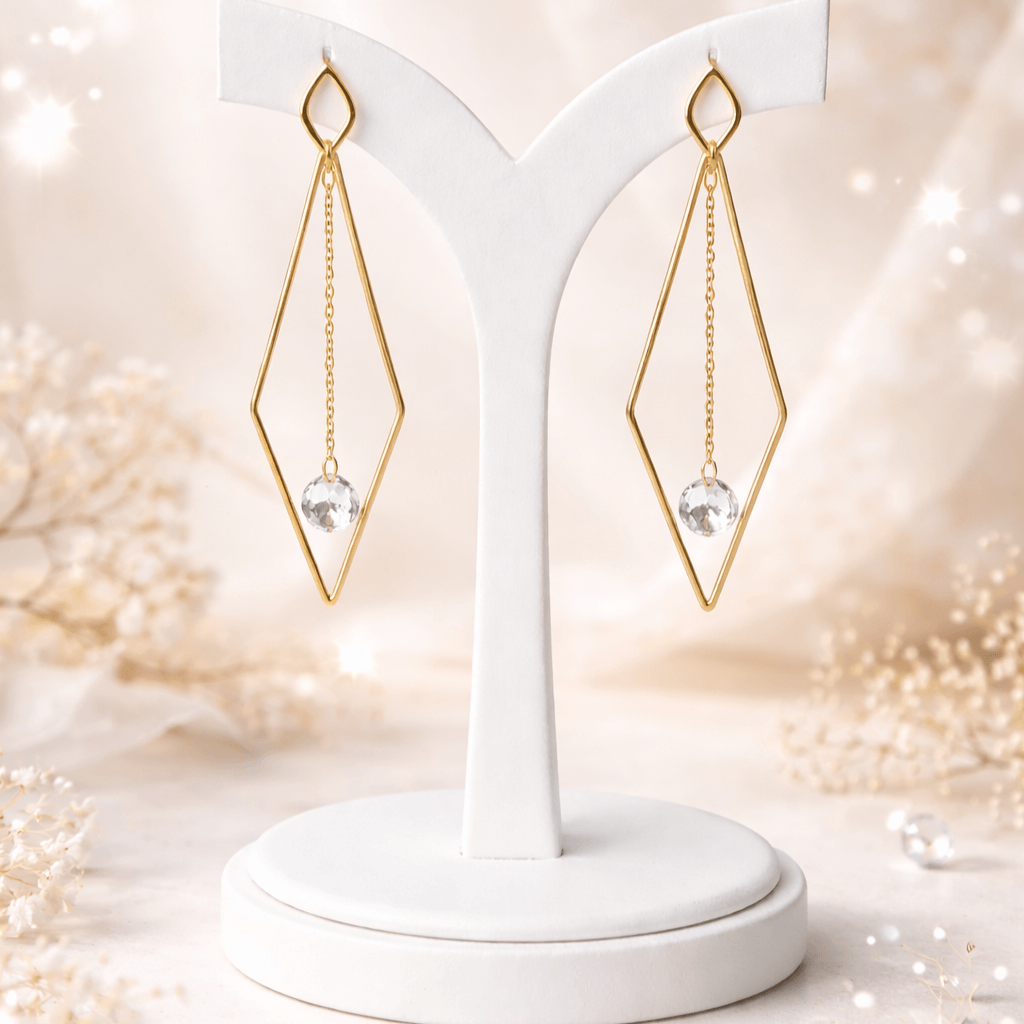 Elara Gold Plated Chain Crystal Earrings - Image 4