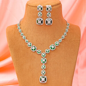 Contemporary American diamond green necklace set