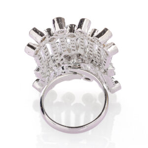 Rhodium plated with  American diamond rectangular adjustable Finger Ring