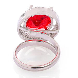 Rhodium plated CZ  oval adjustable Finger Ring