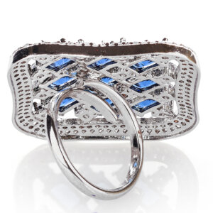 Rhodium plated with American diamond square shape  adjustable Finger Ring