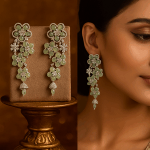 Floral drop earring rhodium plated