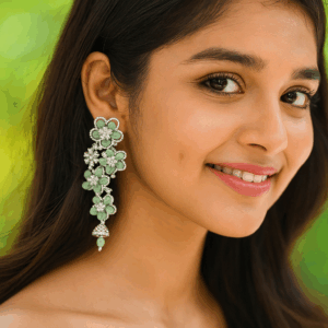 Floral drop earring rhodium plated