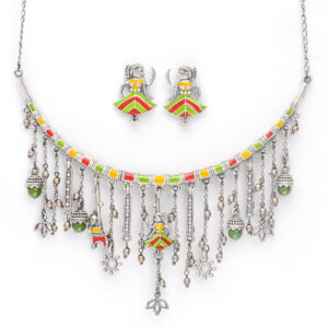 Silver toned Afghani necklace set