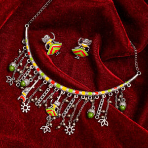 Silver toned Afghani necklace set