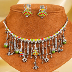 Silver toned Afghani necklace set