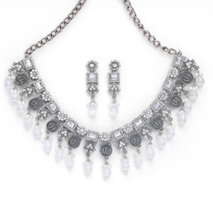 Oxidized Silver black AD necklace set