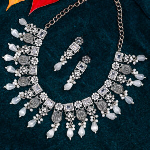 Oxidized Silver black AD necklace set