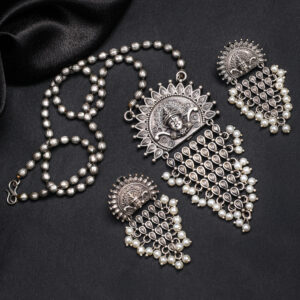 Contemporary oxidized temple necklace set