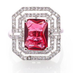 Rhodium plated CZ  Sq. adjustable Finger Ring