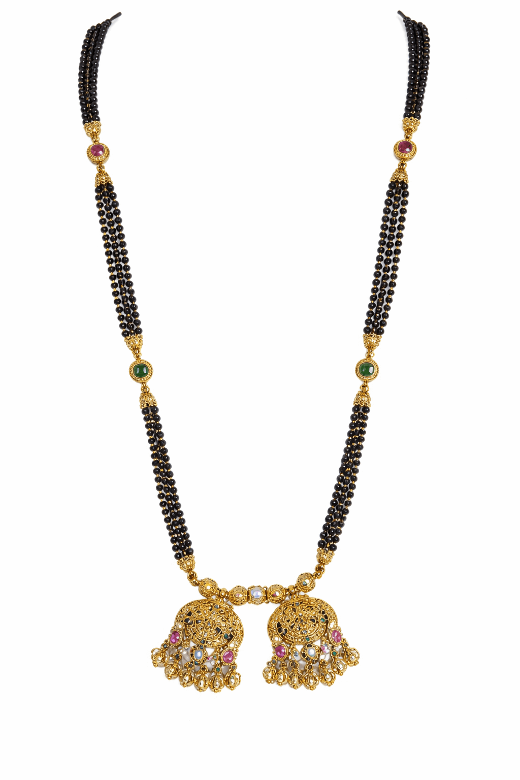 Royal Temple Heritage Long Mangalsutra Handcrafted Gold Plated Black Beads