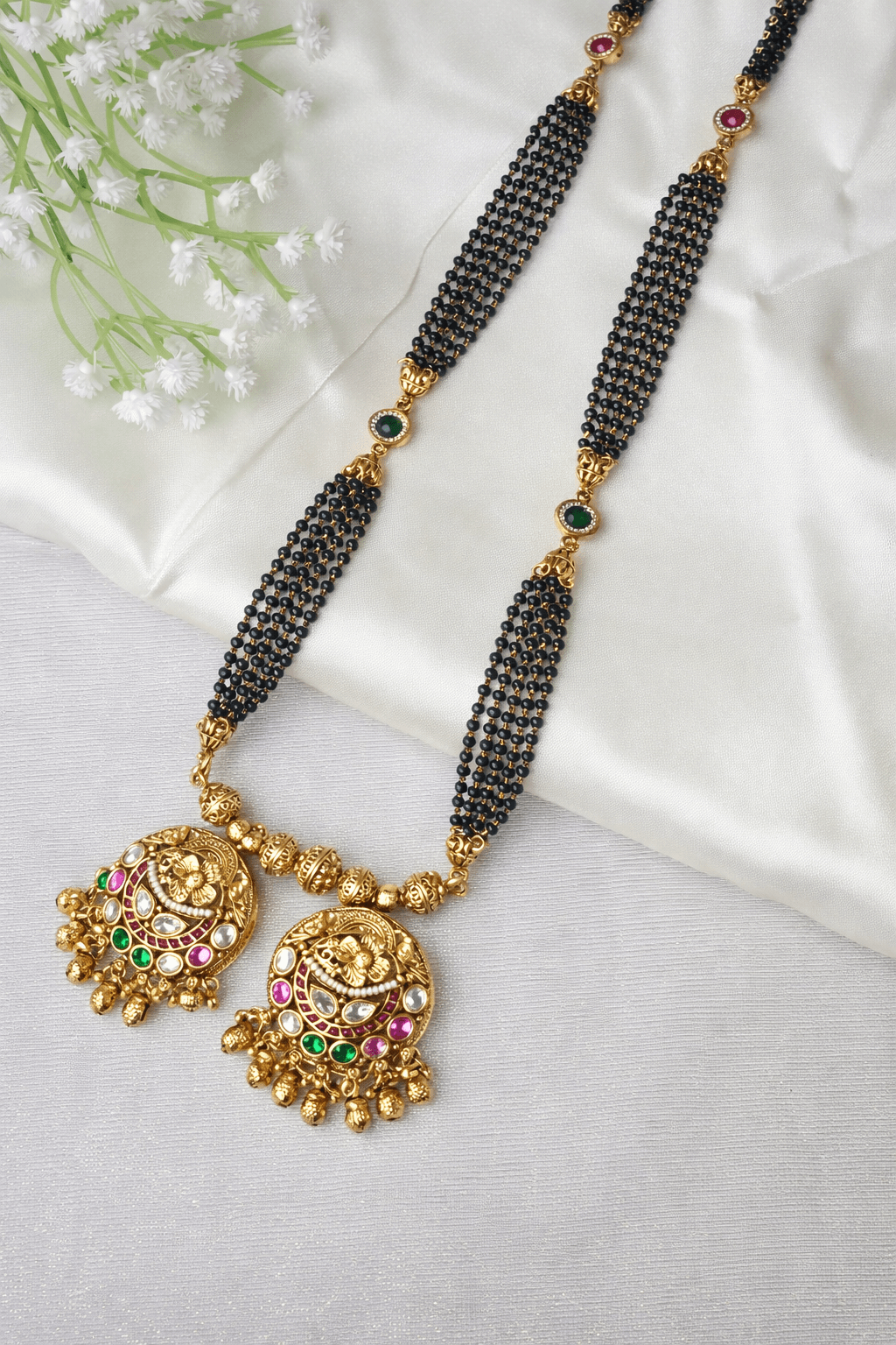 Royal Temple Heritage Long Mangalsutra Handcrafted Gold Plated Black Beads - Image 3