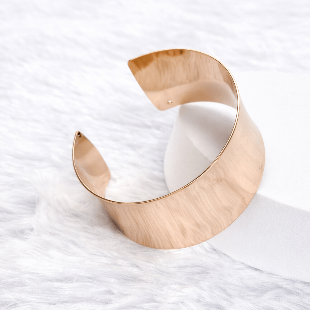 Wide Gold Finish Open Cuff Bracelet