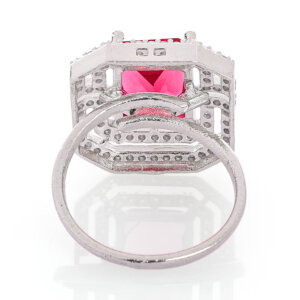 Rhodium plated CZ  Sq. adjustable Finger Ring