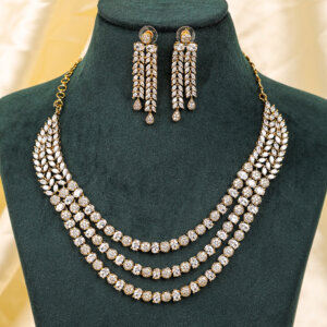 Multi-layered gold plated American diamond necklace set