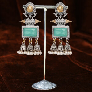 Trendy oxidized antique stone earring