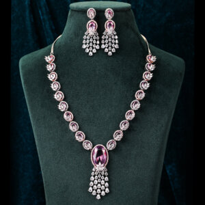 Contemporary American Diamond Pink Necklace set