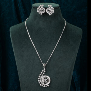 Fancy Rhodium plated pendent set