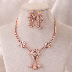 Floral Cubic zirconia Rose gold Necklace Set