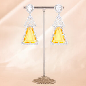 Trapezoid -shaped yellow gemstone Earring