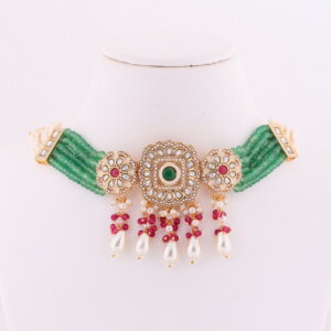 Rajwada Rose - Gold plated Chocker necklace set