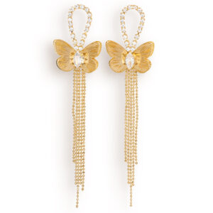 Radiant golden butterfly with chain earring