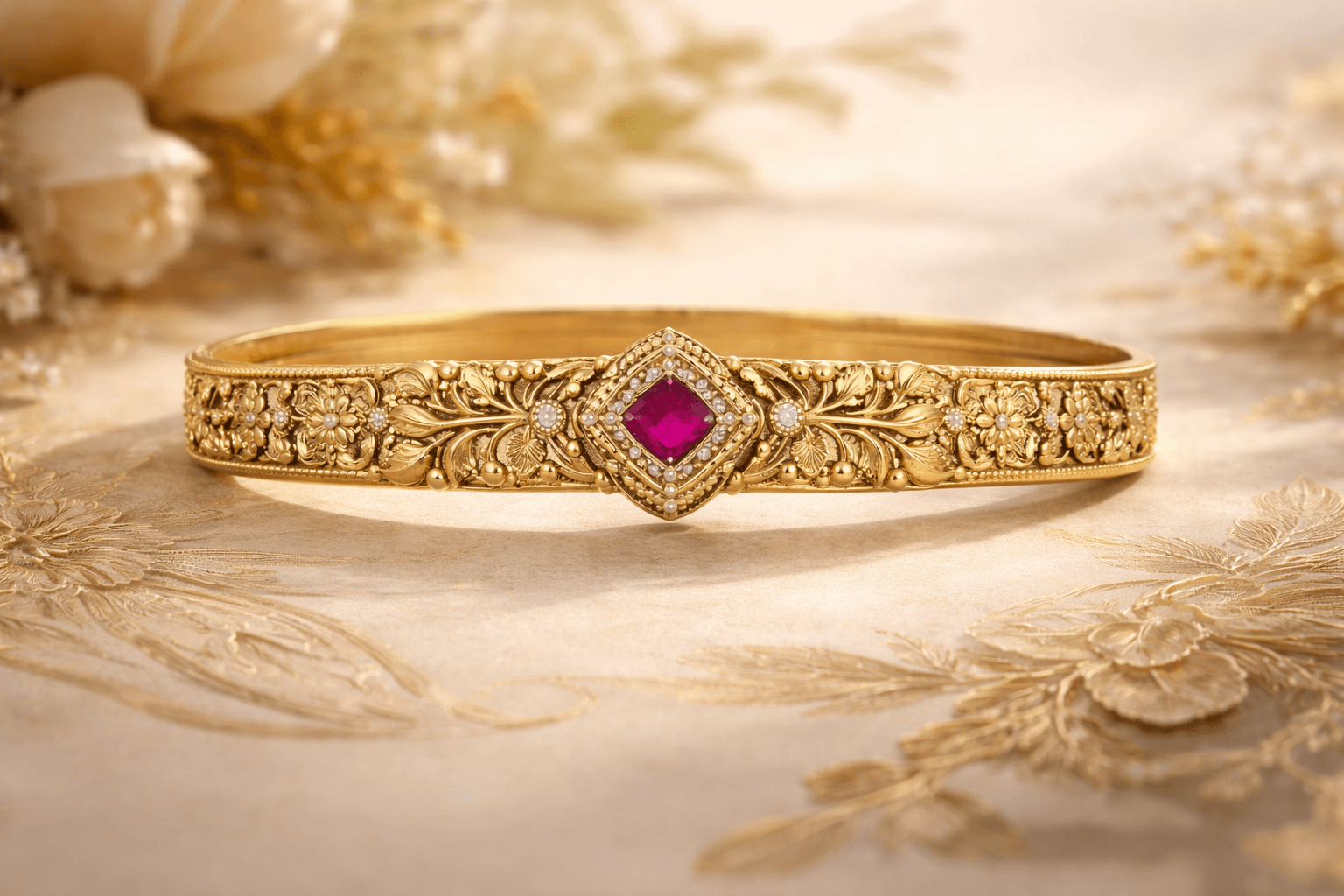 Traditional Antique Gold-Plated Filigree Bracelet for Women