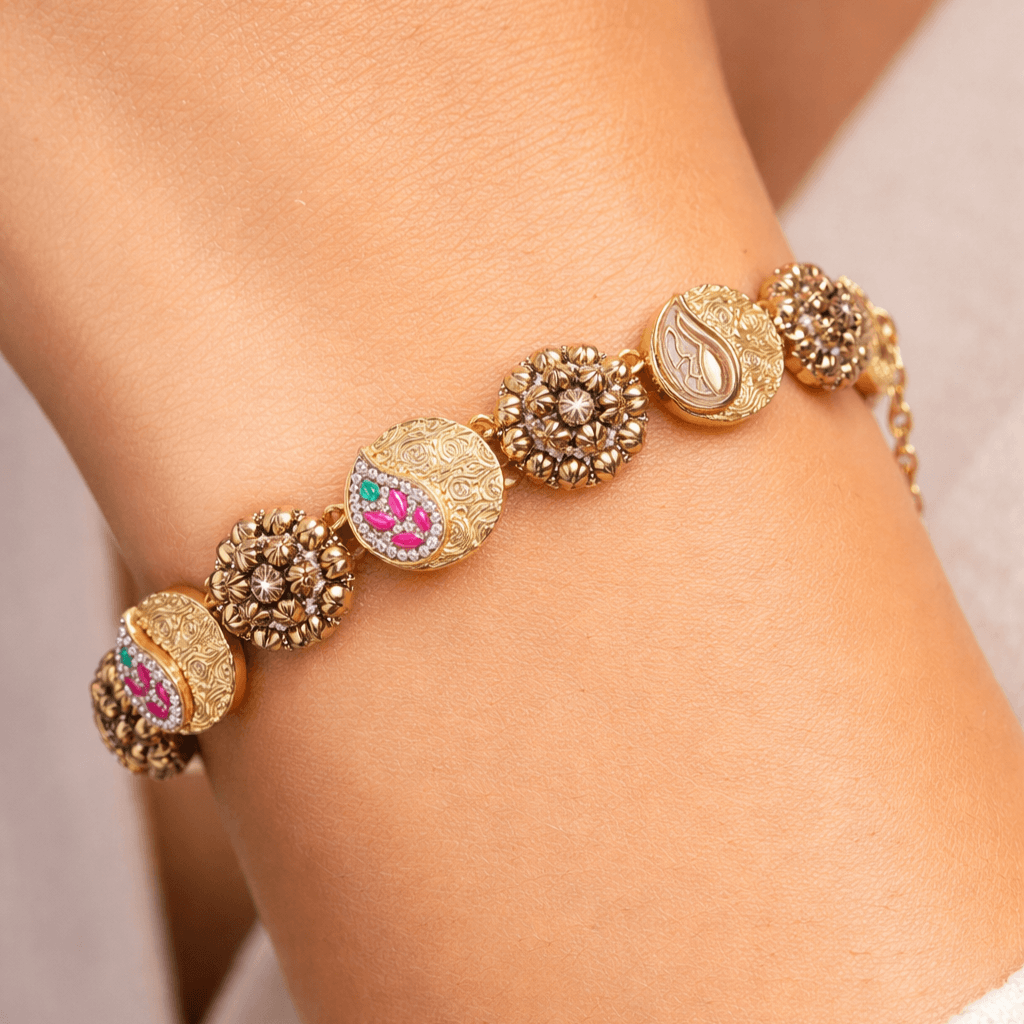 Traditional Antique Gold-Plated Filigree Bracelet for Women