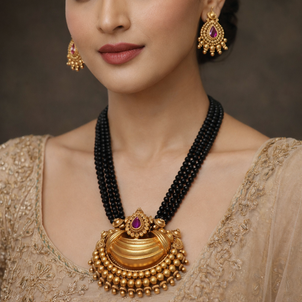 Heritage Gold Plated Kundan Pendent and Stud Earrings - Image 4