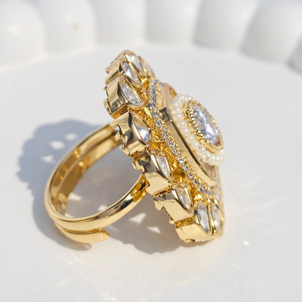 Ethnic Kundan Floral Adjustable Ring - Image 2