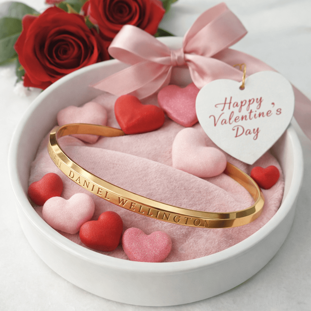 DANIEL WELLINGTON Luxury Polished Gold Plated Timeless Style Open Cuff Bracelet