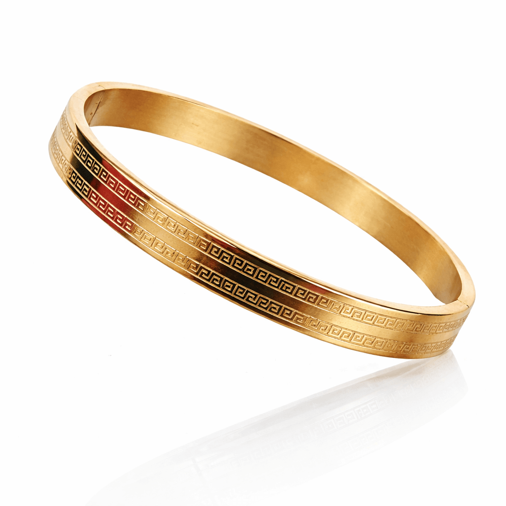 Classic Patterned Gold-Plated Openable Men's Kada Bracelet - Image 3