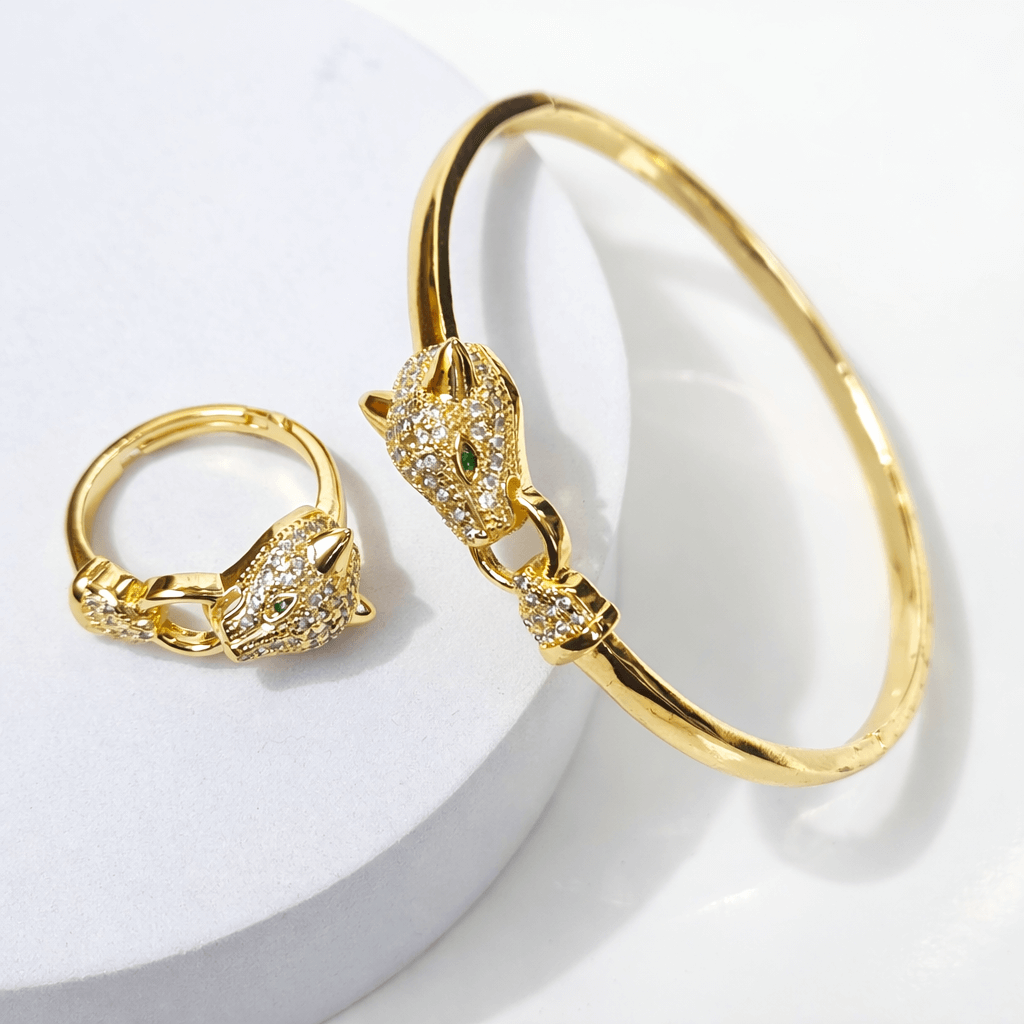 Golden Panther Luxe Golden openable Bangle & Ring Set - Image 4